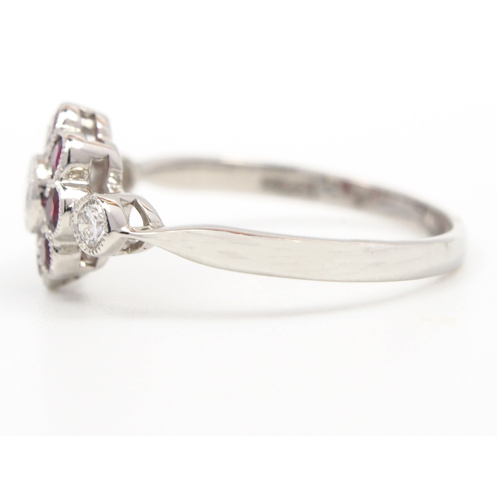 Ruby and Diamond Flower Cluster Ring - Platinum