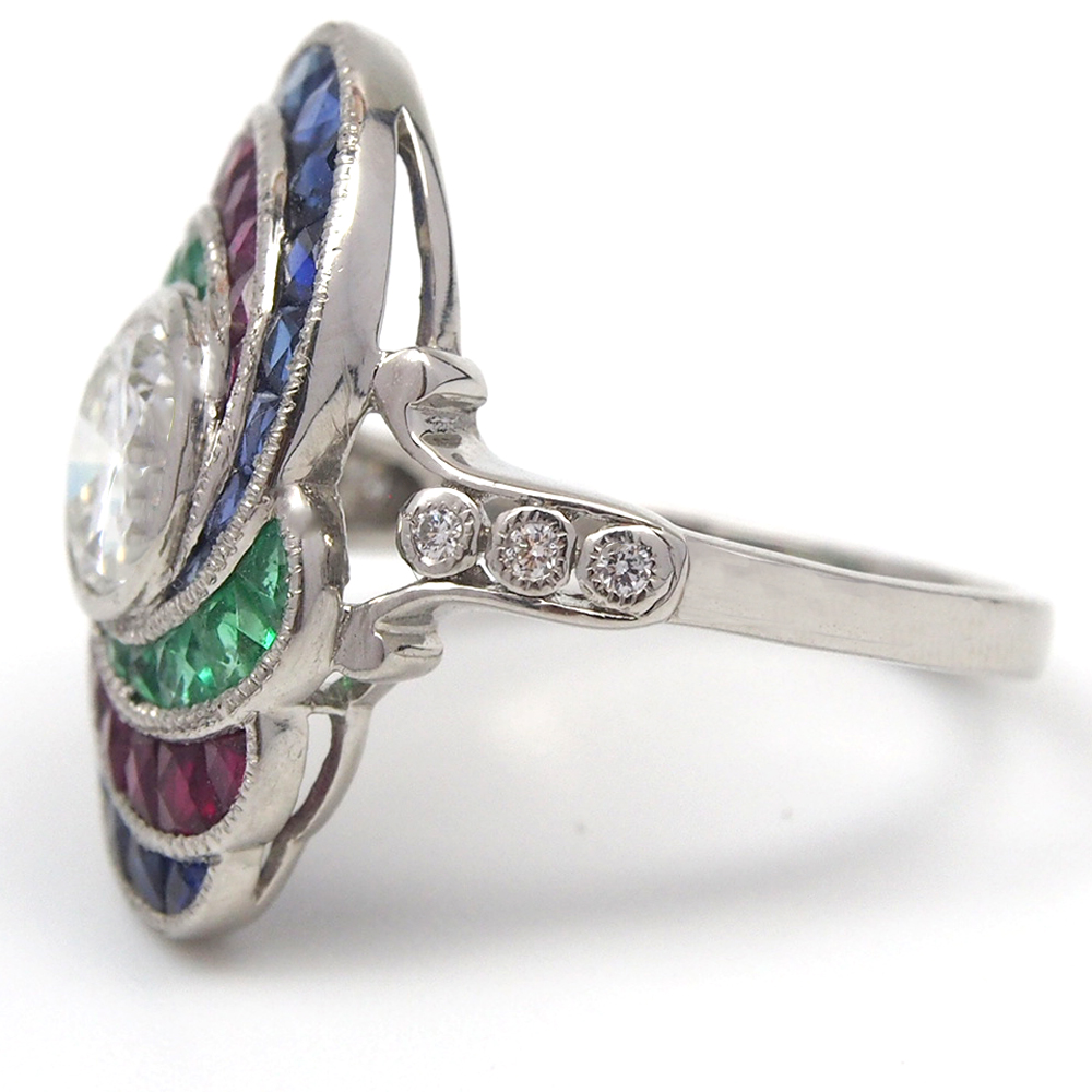 Diamond, Sapphire, Ruby and Emerald Ring - Platinum
