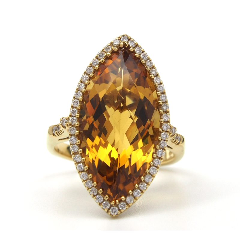 Citrine & Diamond Marquise Ring - 9.86ct