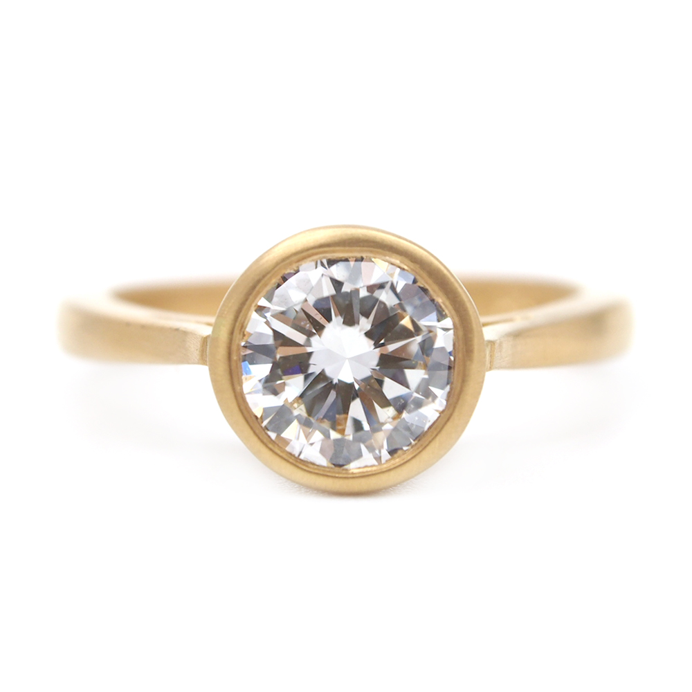 Diamond Solitaire Ring - Certified 1.51ct - Matt Finish 22ct Gold
