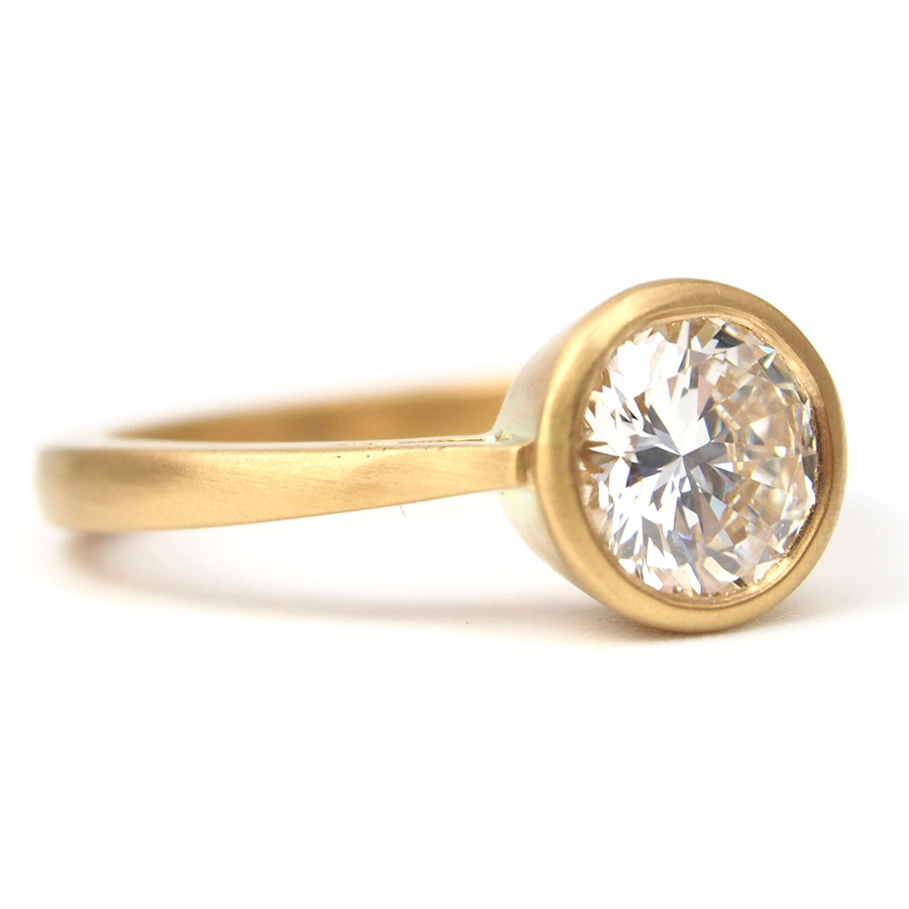 Diamond Solitaire Ring - Certified 1.51ct - Matt Finish 22ct Gold