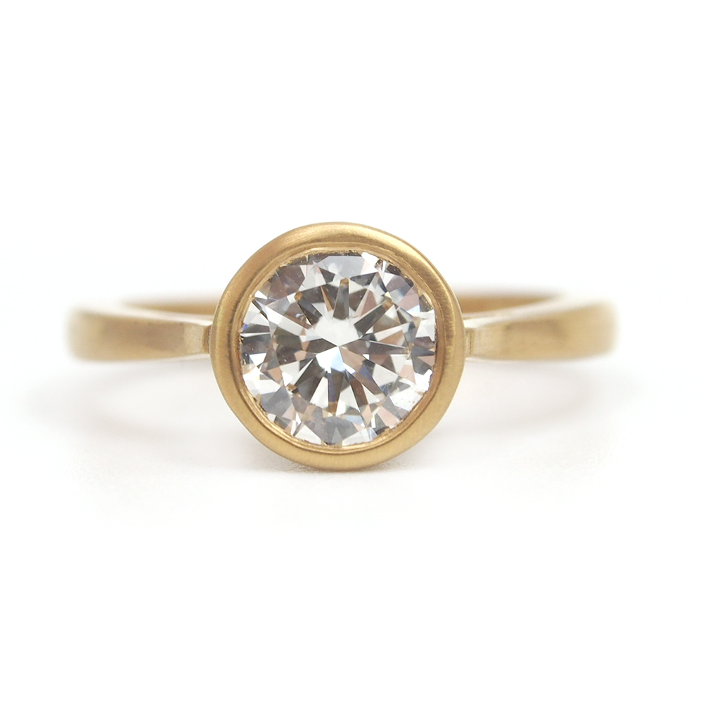 Diamond Solitaire Ring - Certified 1.51ct - Matt Finish 22ct Gold