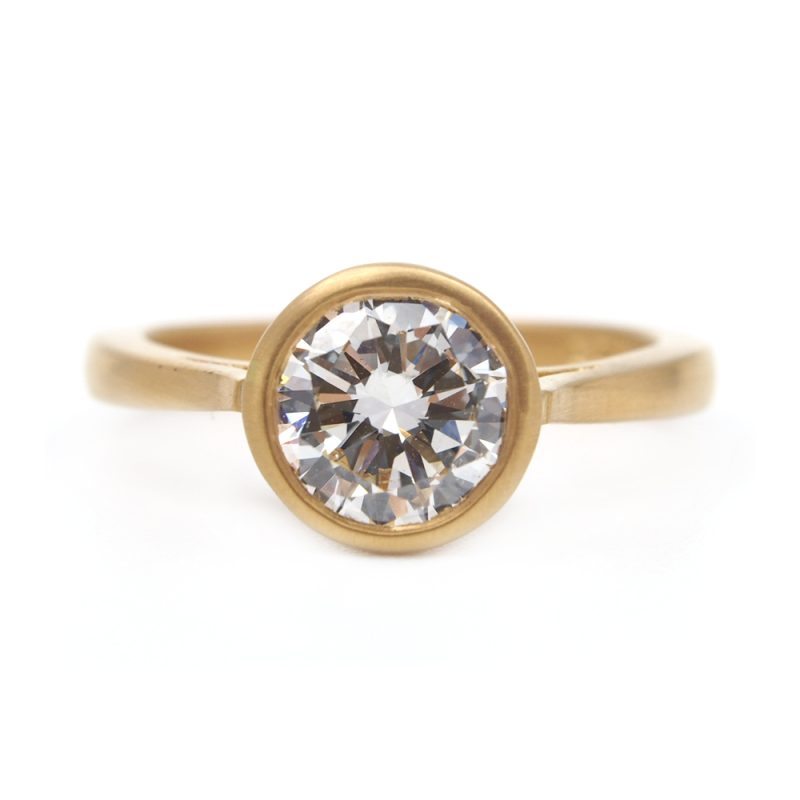 Diamond Solitaire Ring - Certified 1.51ct - Matt Finish 22ct Gold