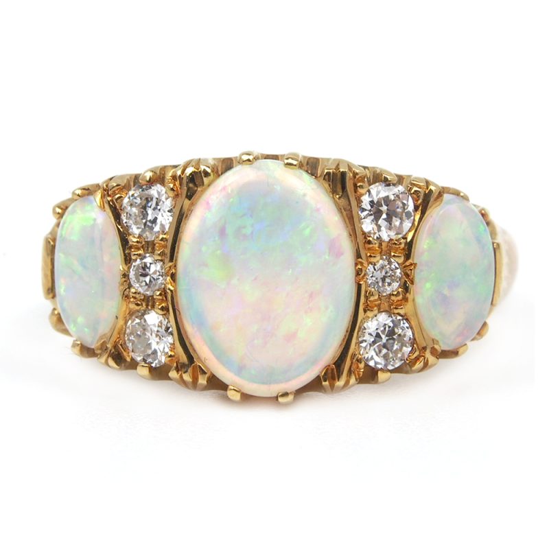Opal and Diamond Nine Stone Ring