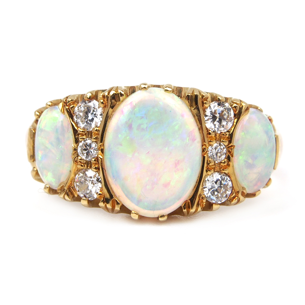 Opal and Diamond Nine Stone Ring