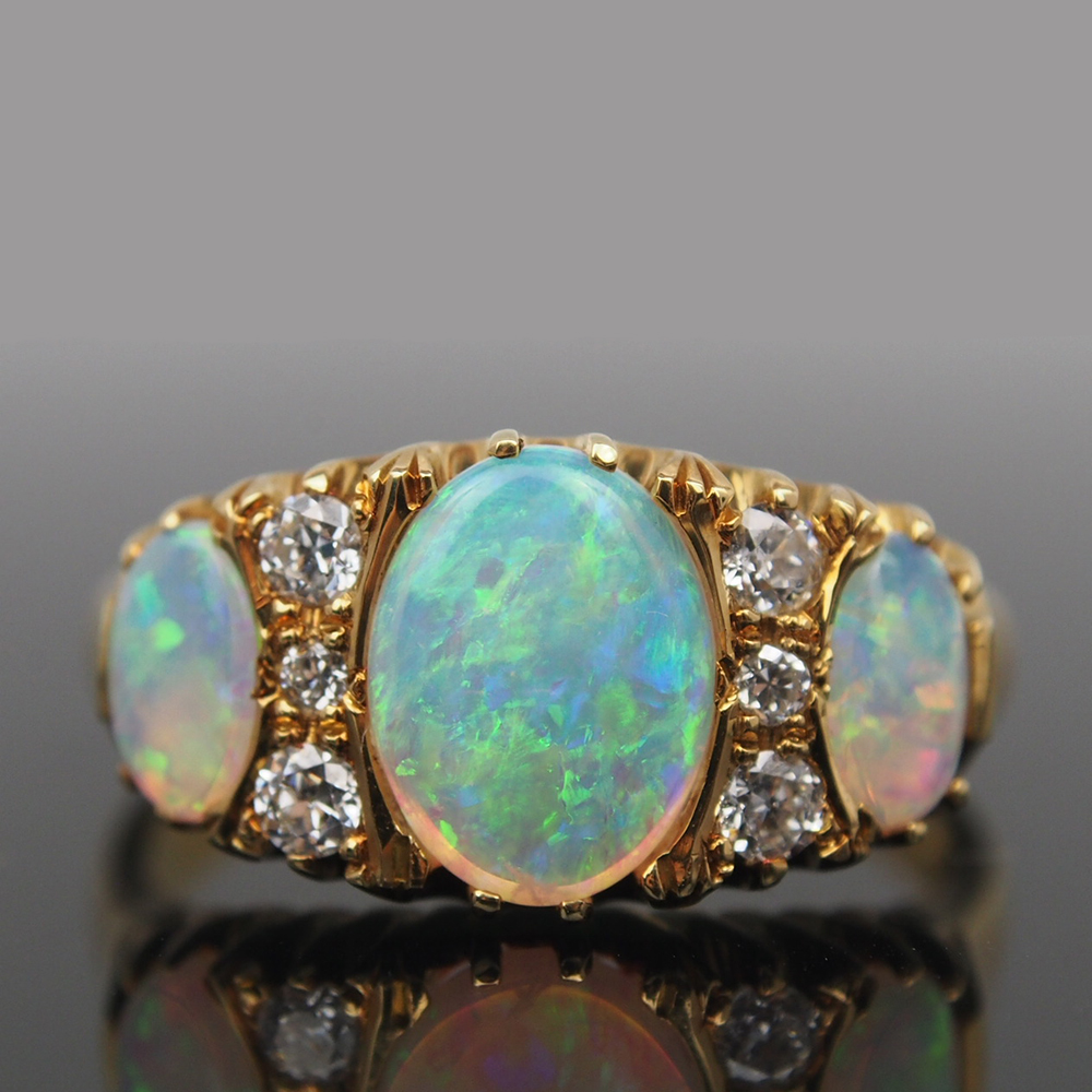 Opal and Diamond Nine Stone Ring
