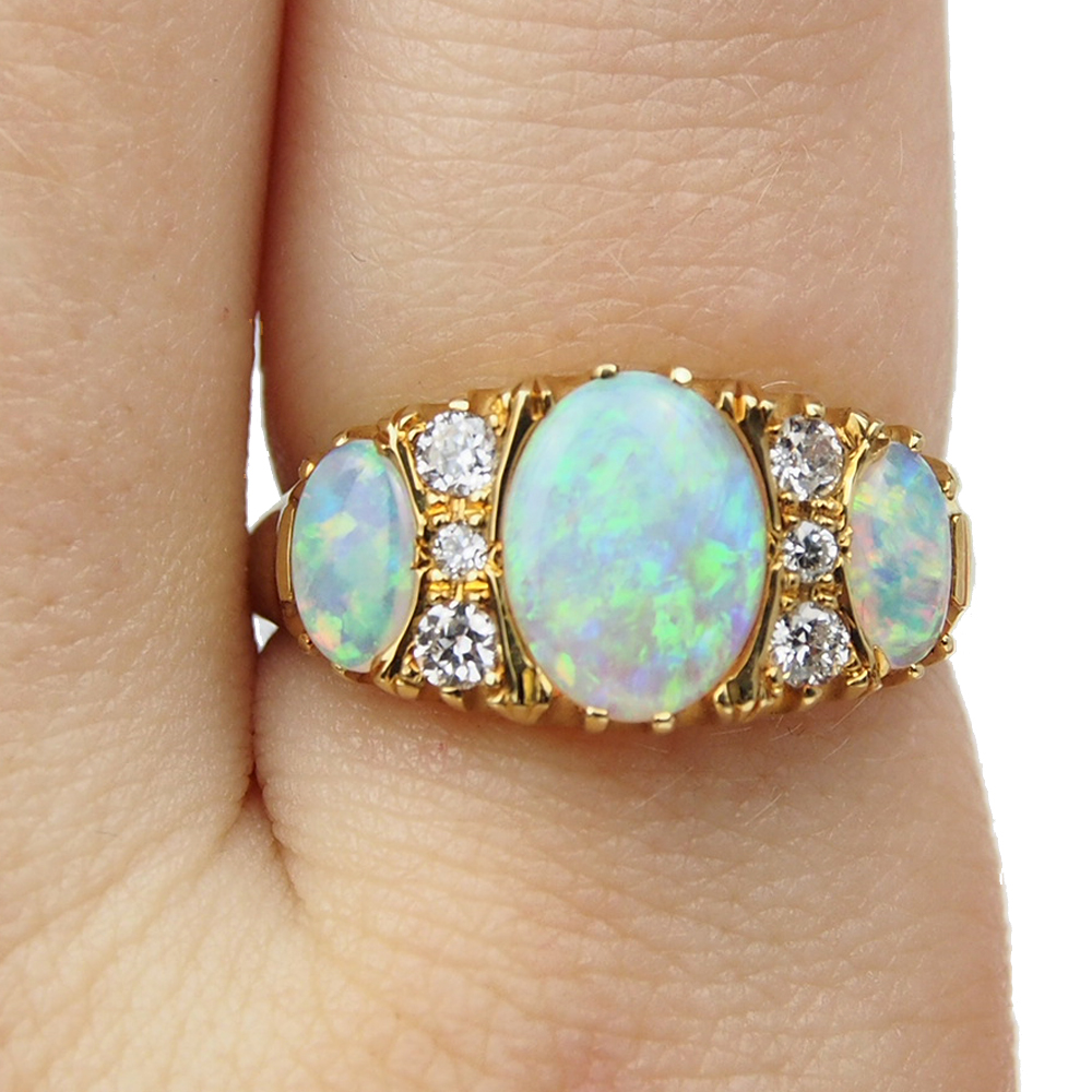 Opal and Diamond Nine Stone Ring