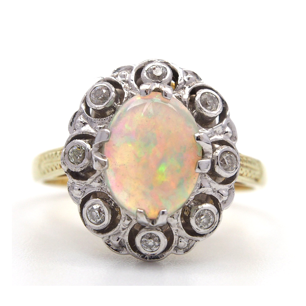 Opal and Diamond Cluster Ring