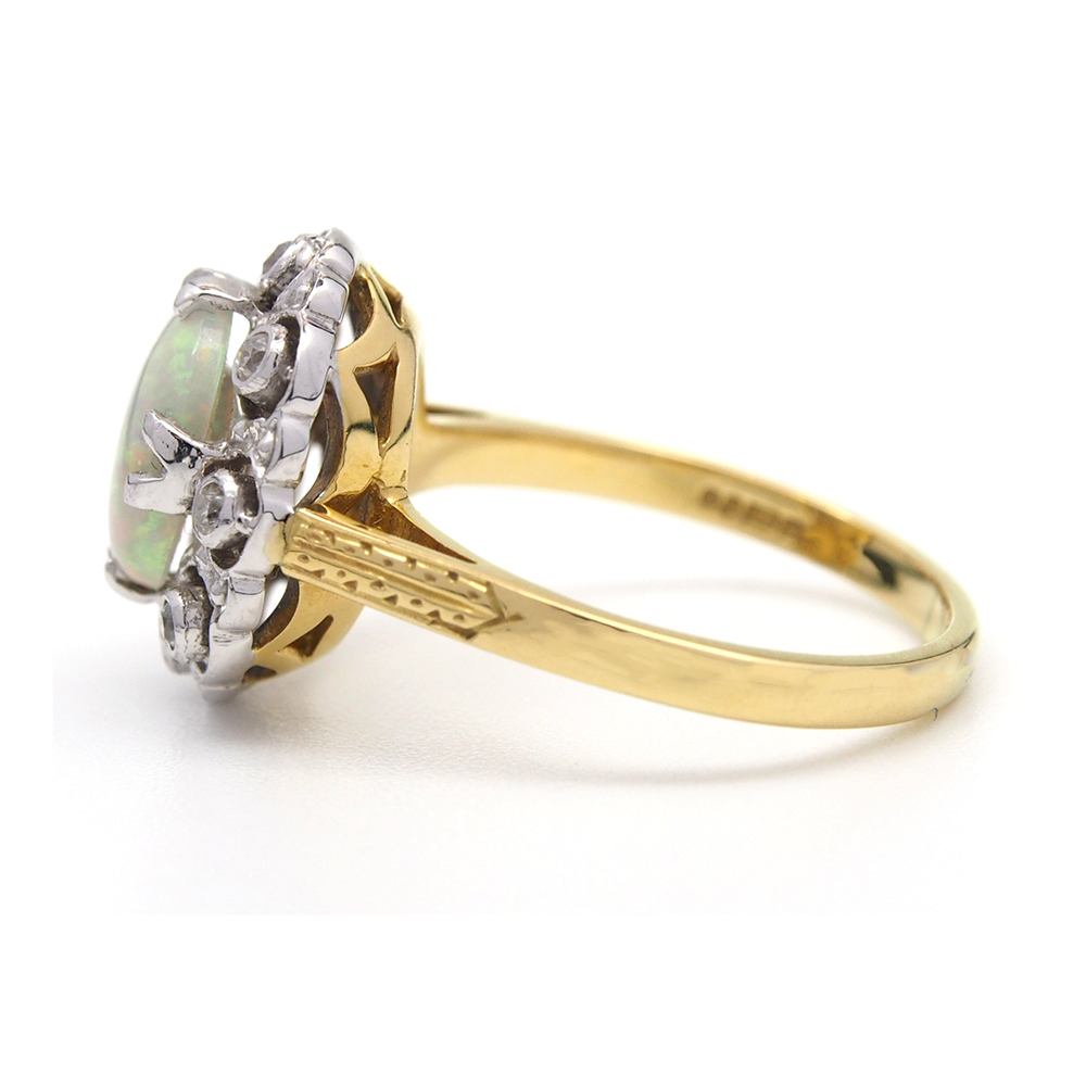 Opal and Diamond Cluster Ring