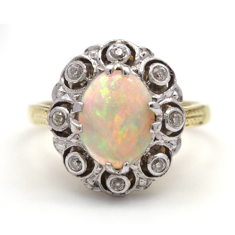 Opal and Diamond Cluster Ring