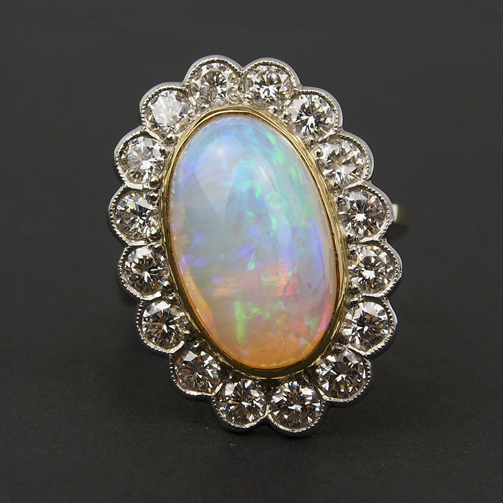 Opal and Diamond Ring - Handmade - 6.53ct