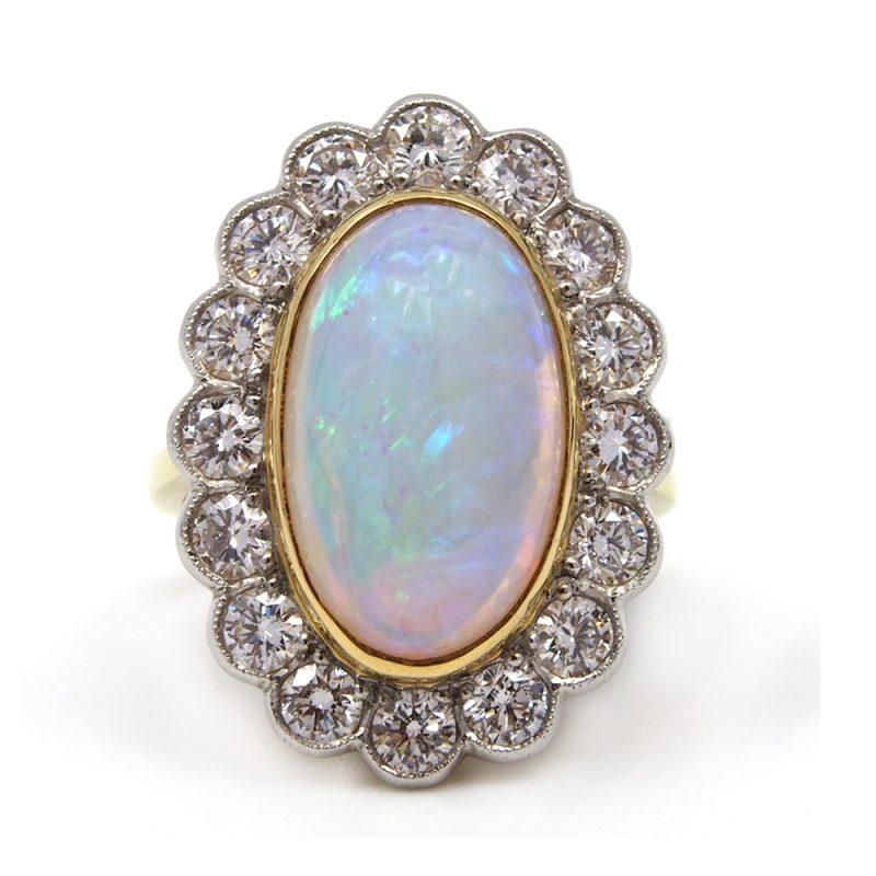 Opal and Diamond Ring - Handmade - 6.53ct