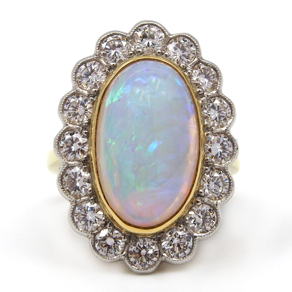Opal and Diamond Ring - Handmade - 6.53ct