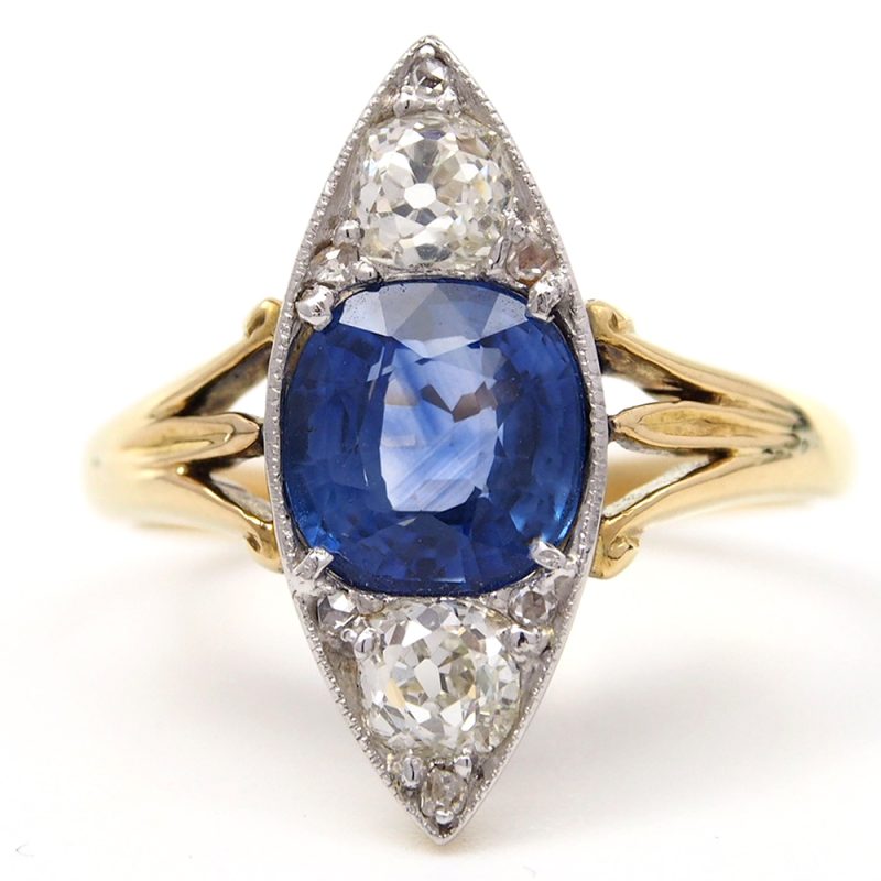 Sapphire and Diamond Marquise Ring - Victorian