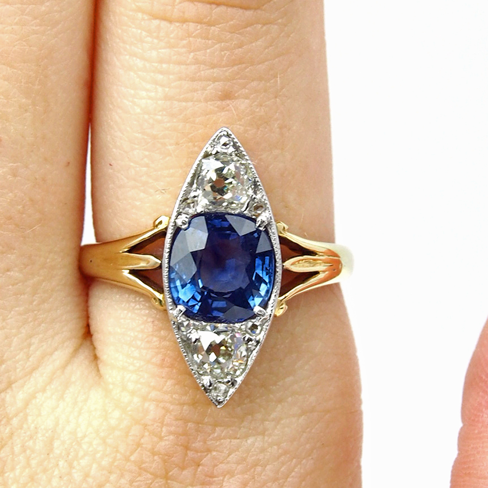 Sapphire and Diamond Marquise Ring - Victorian