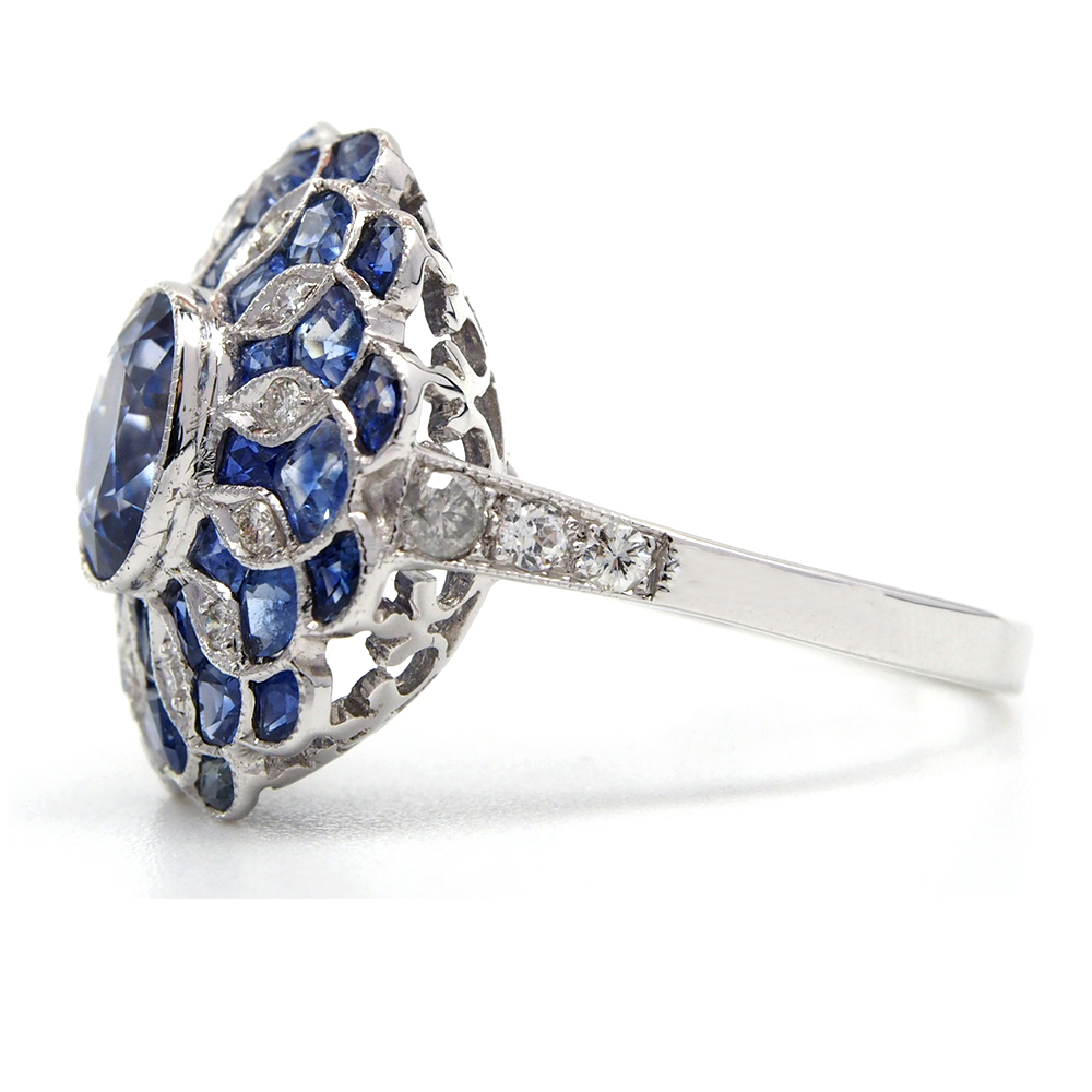 Sapphire and Diamond Cluster Ring - 18ct White Gold