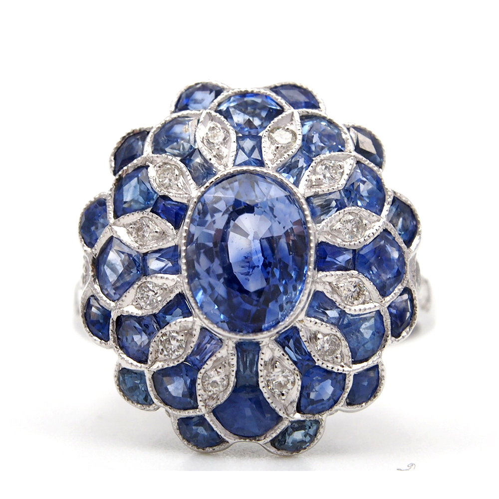 Sapphire and Diamond Cluster Ring - 18ct White Gold