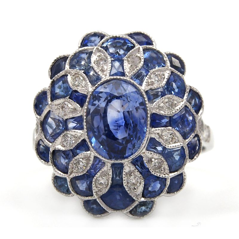 Sapphire and Diamond Cluster Ring - 18ct White Gold
