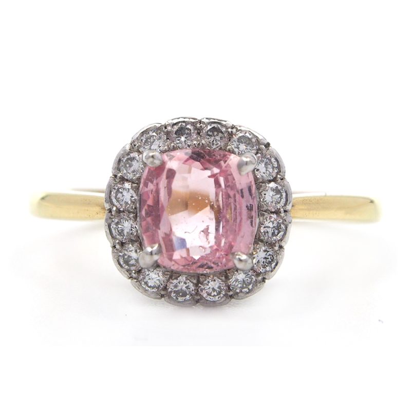 Sapphire and diamond ring - Certificated Natural Padparadscha 1.47ct