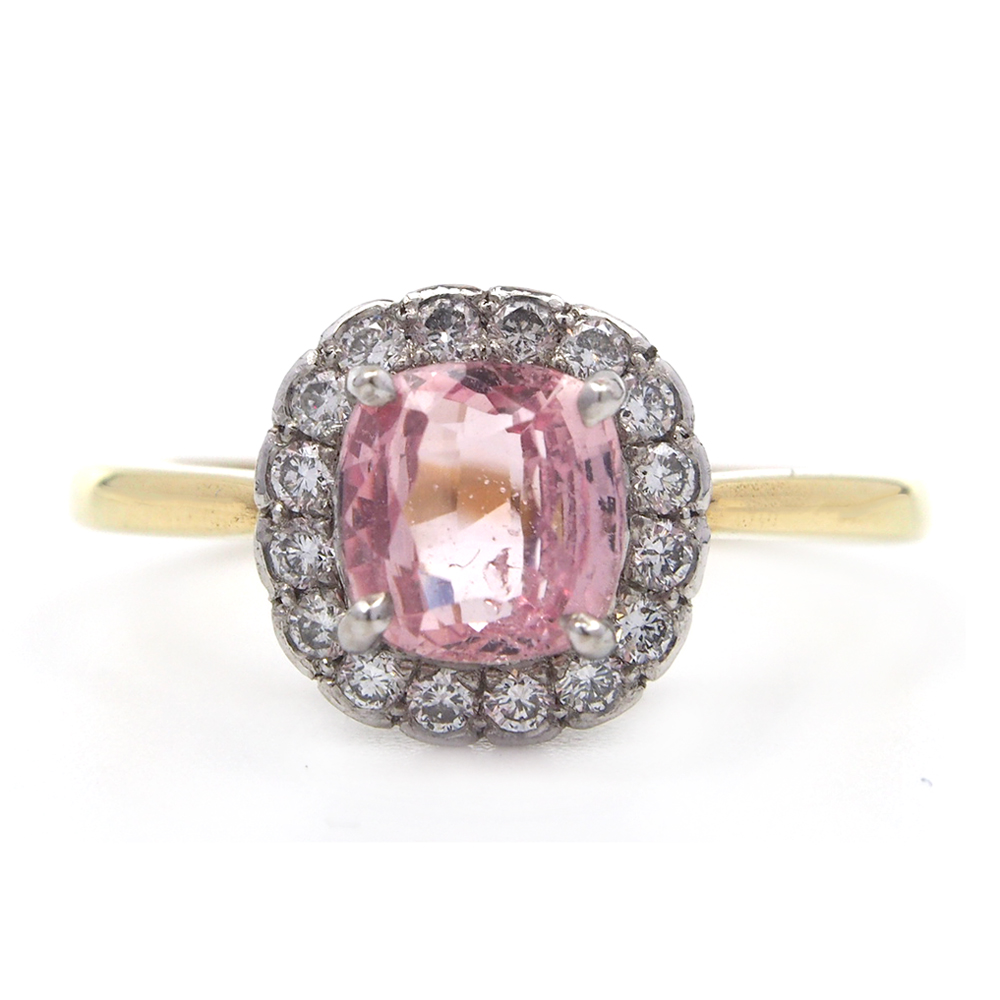 Sapphire and diamond ring - Certificated Natural Padparadscha 1.47ct