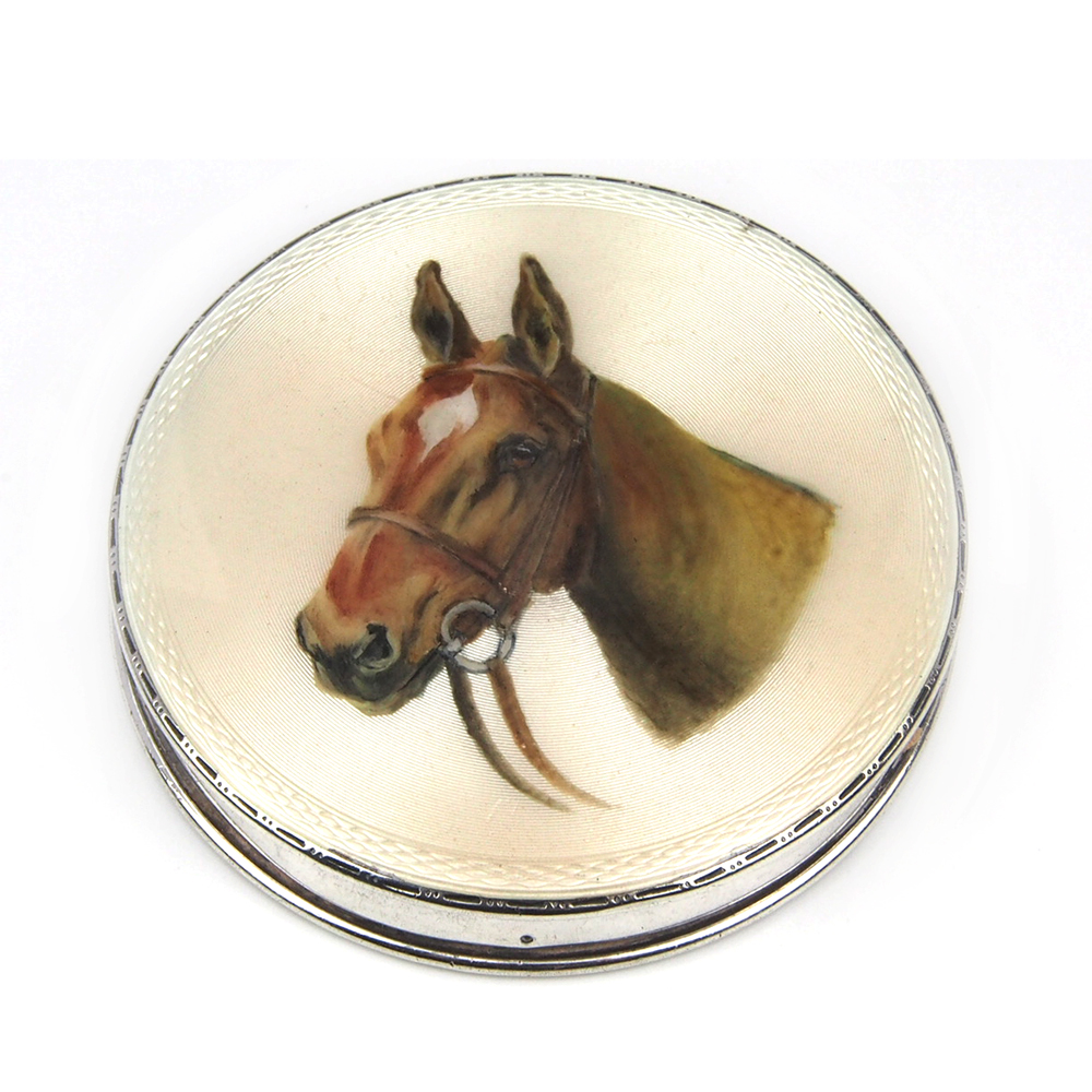 Silver Enamel Horse Compact