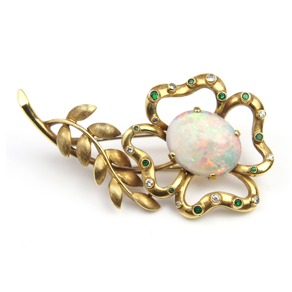 Opal, Emerald and Diamond Flower brooch