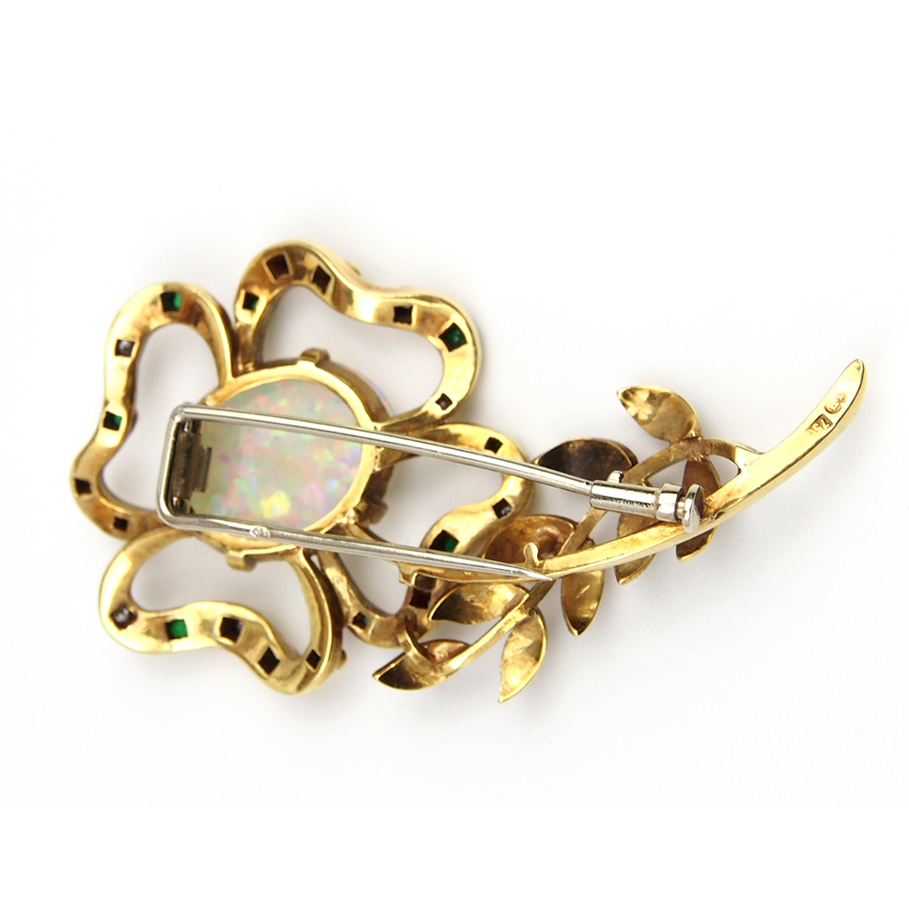 Opal, Emerald and Diamond Flower brooch
