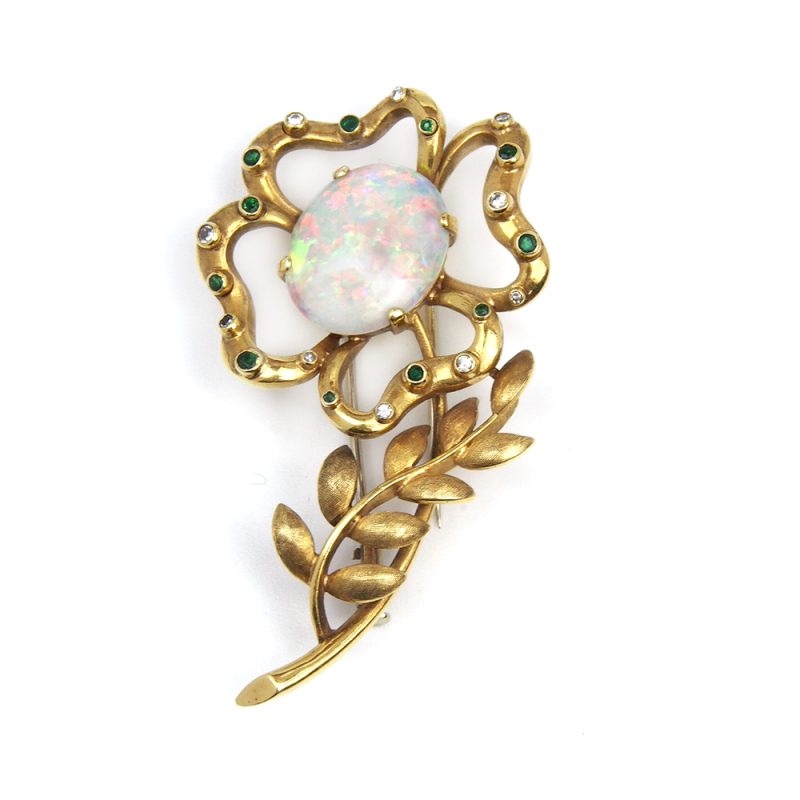 Opal, Emerald and Diamond Flower brooch