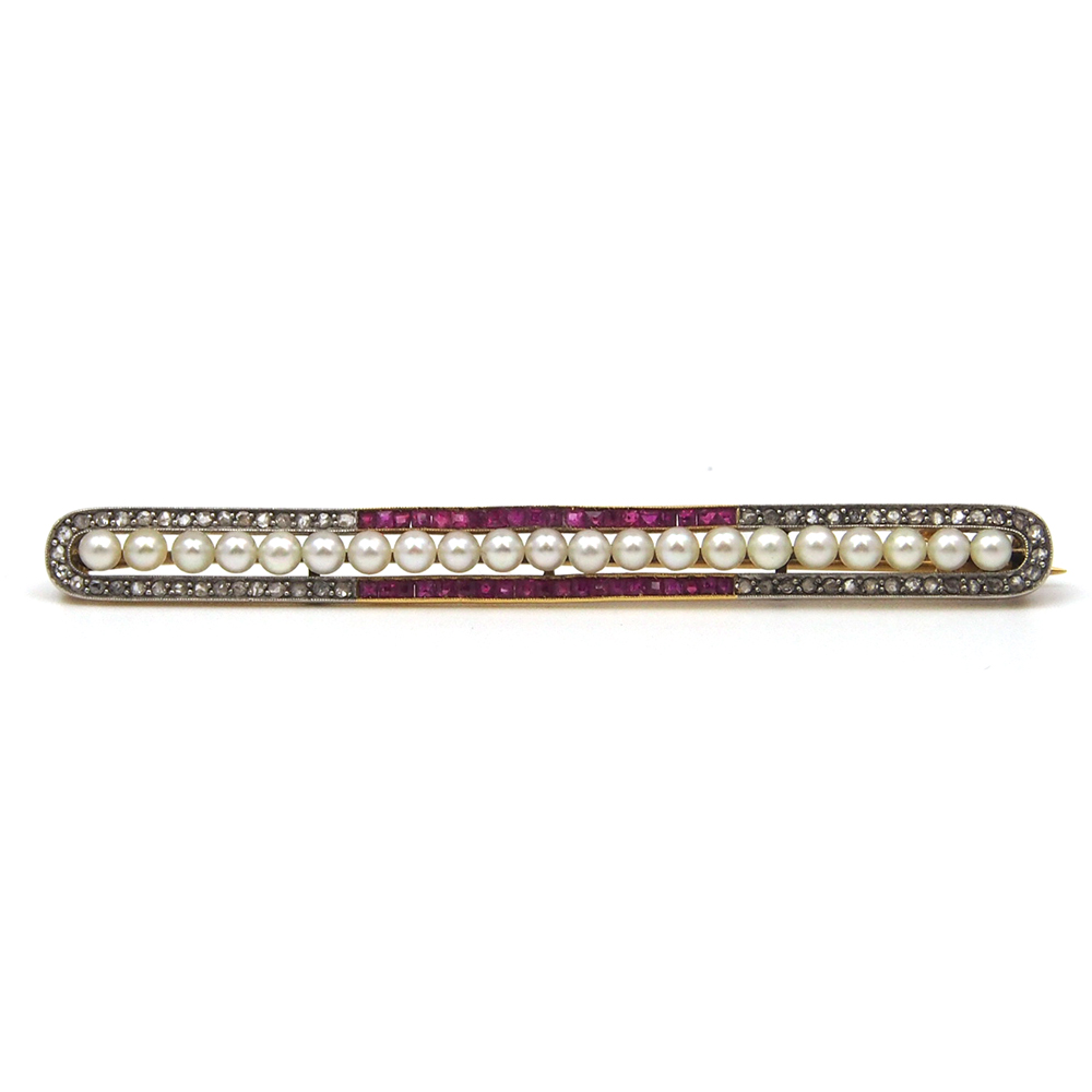 Ruby, Pearl & Diamond Brooch