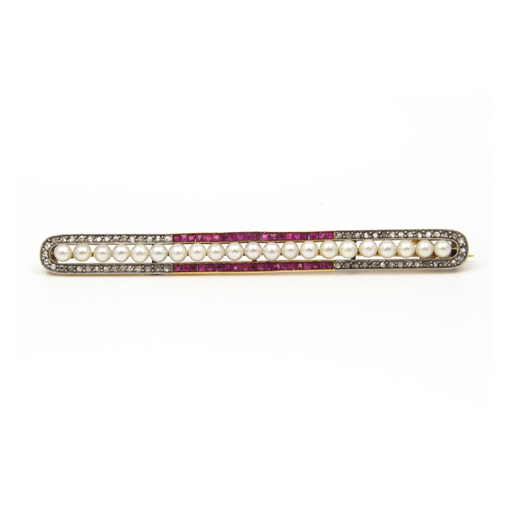 Ruby, Pearl & Diamond Brooch