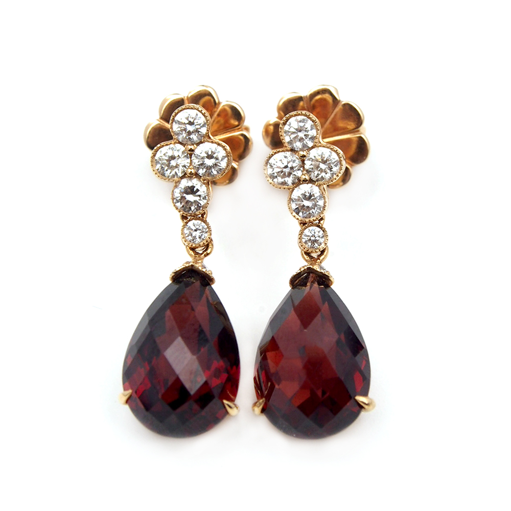 Garnet and Diamond Drop Earrings