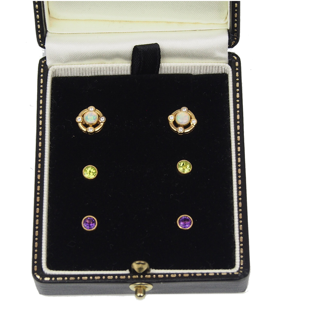 Opal, Peridot and Amethyst Stud Earrings - Interchangeable