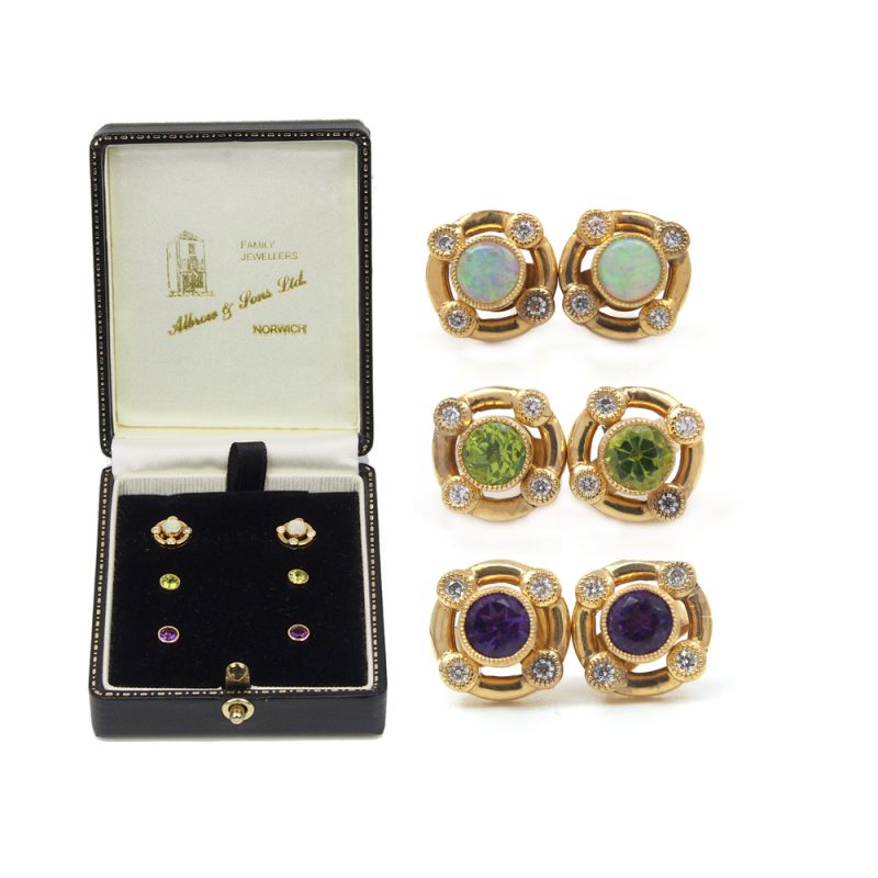 Opal, Peridot and Amethyst Stud Earrings - Interchangeable