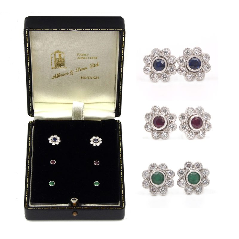 Sapphire, Ruby and Emerald Stud Earrings - Interchangeable