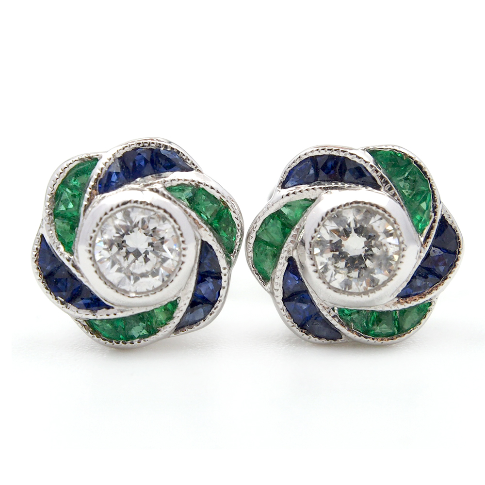 Diamond, Sapphire and Emerald Earrings