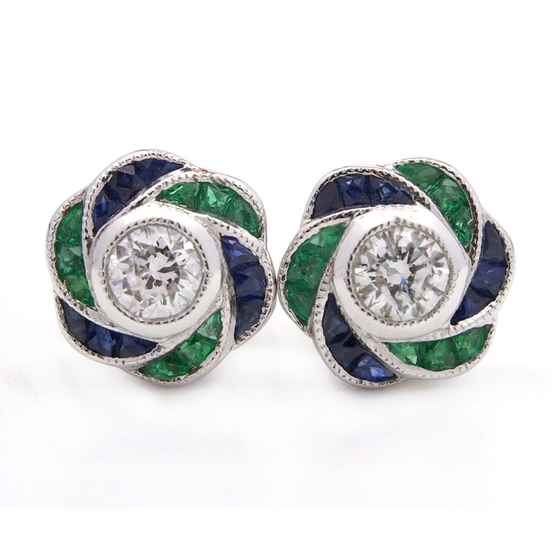 Diamond, Sapphire and Emerald Earrings