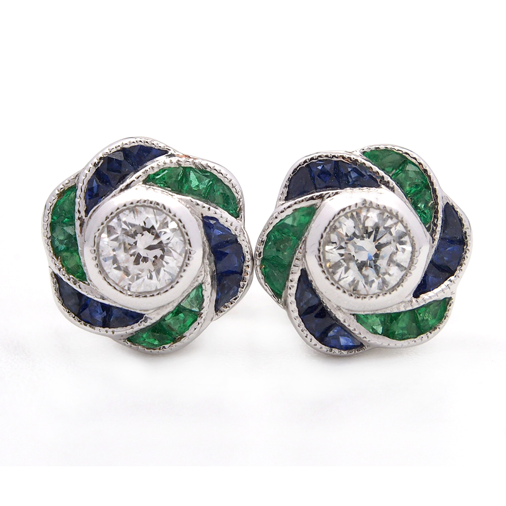 Diamond, Sapphire and Emerald Earrings