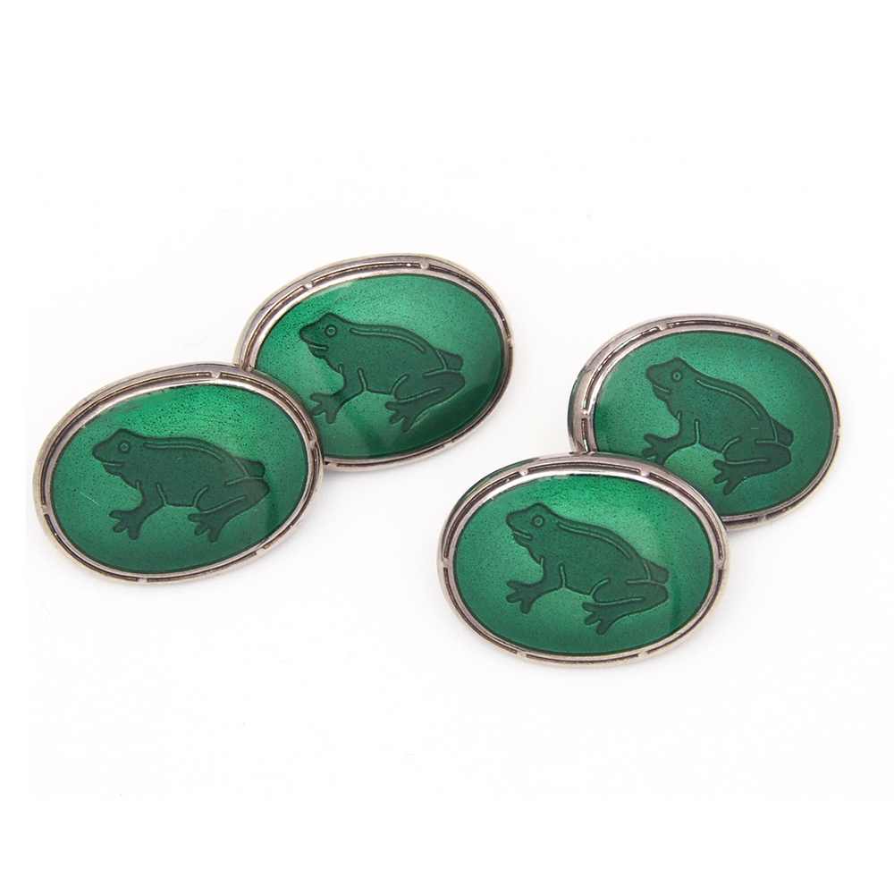 Cufflinks - Silver Enamel Frog By Alabaster & Wilson