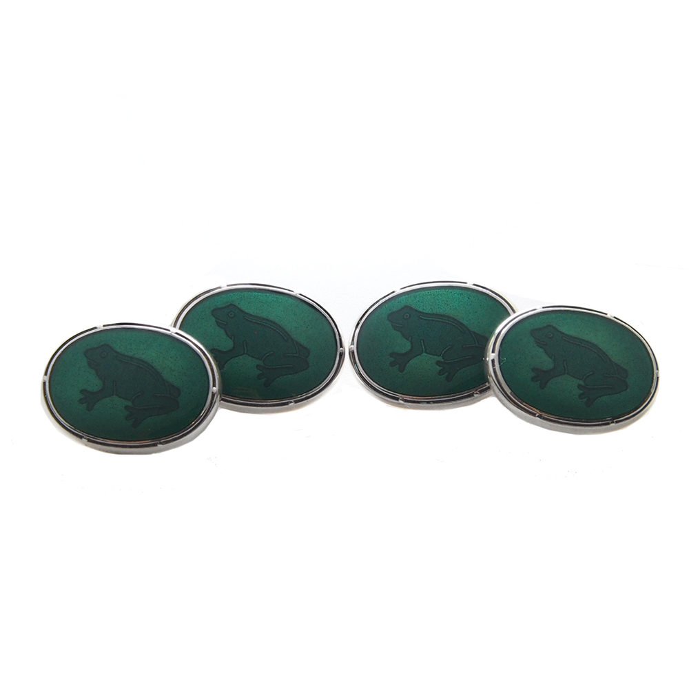 Cufflinks - Silver Enamel Frog By Alabaster & Wilson