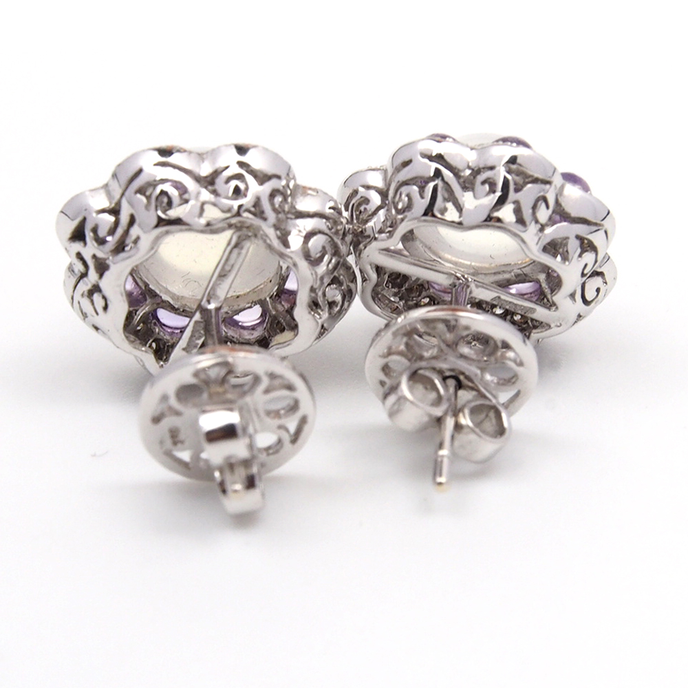 Moonstone, Diamond and Amethyst Earrings