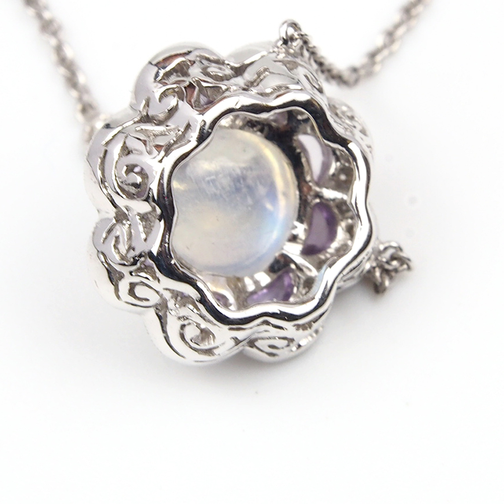 Moonstone, Diamond and Amethyst Necklace