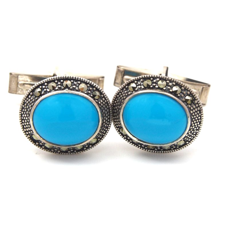 Cufflinks - Silver,Turquoise & Marcasite