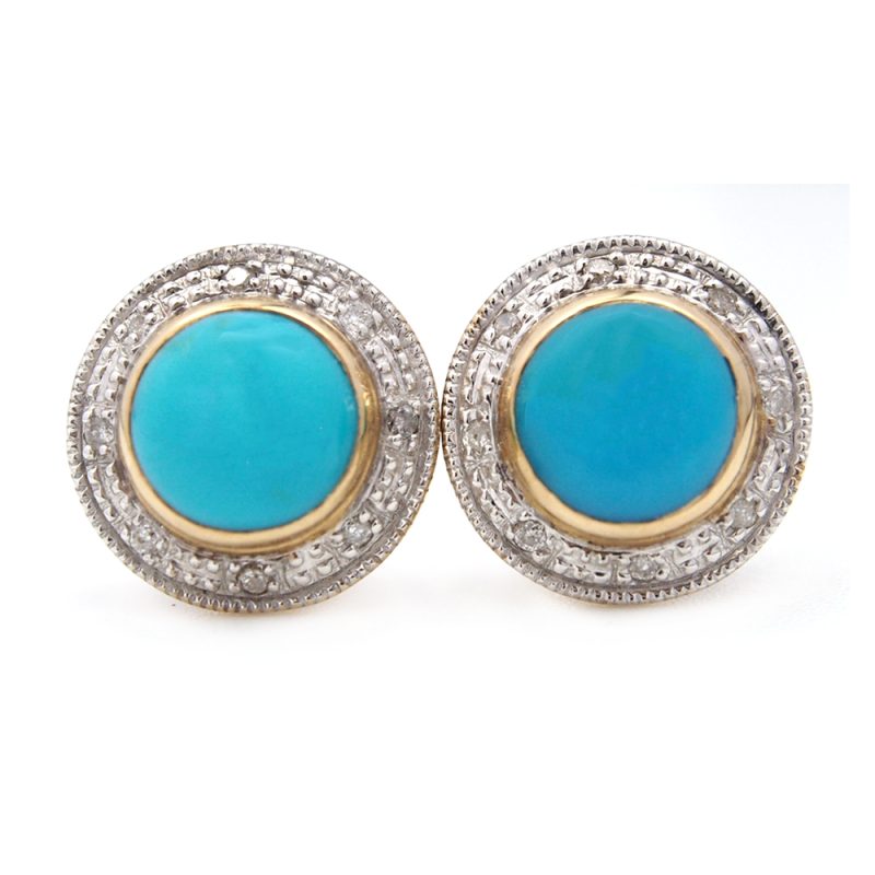 Turquoise and Diamond Stud Earrings