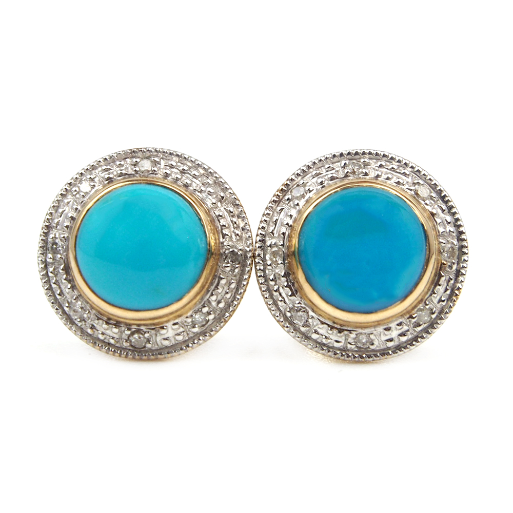Turquoise and Diamond Stud Earrings