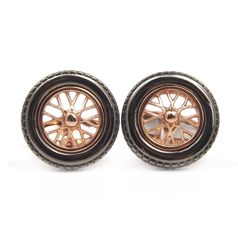 Cufflinks -  Silver & Rose Gilded Wheels