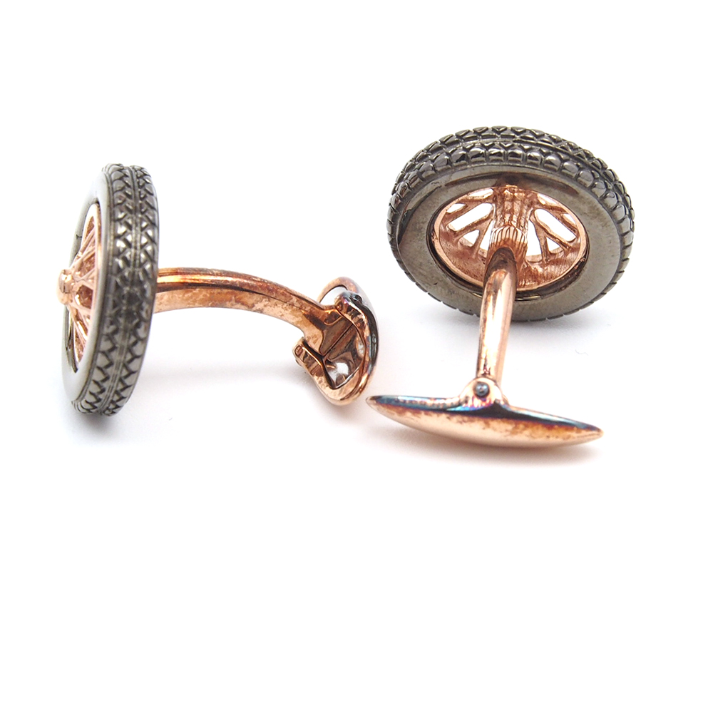 Cufflinks -  Silver & Rose Gilded Wheels