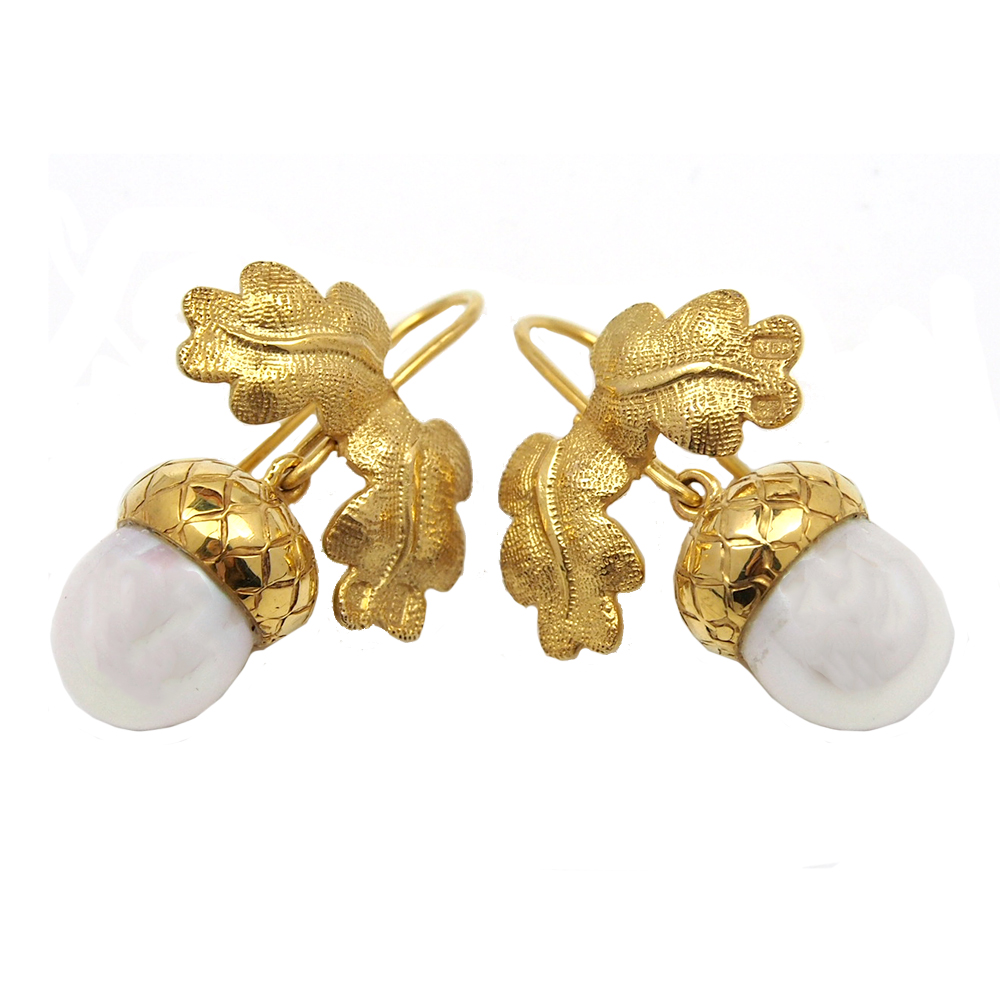 Pearl Acorn Drop Earrings