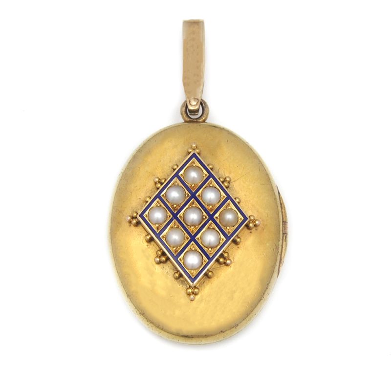 Locket - Antique Enamel and Pearl