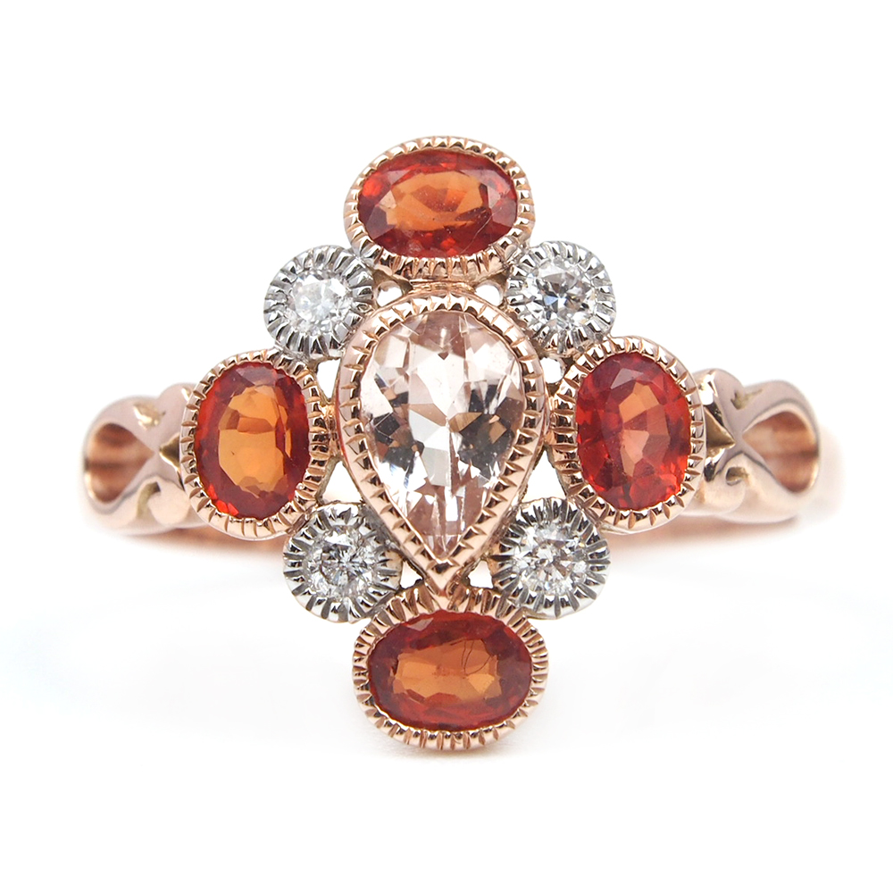Morganite, Orange Sapphire and Diamond Ring