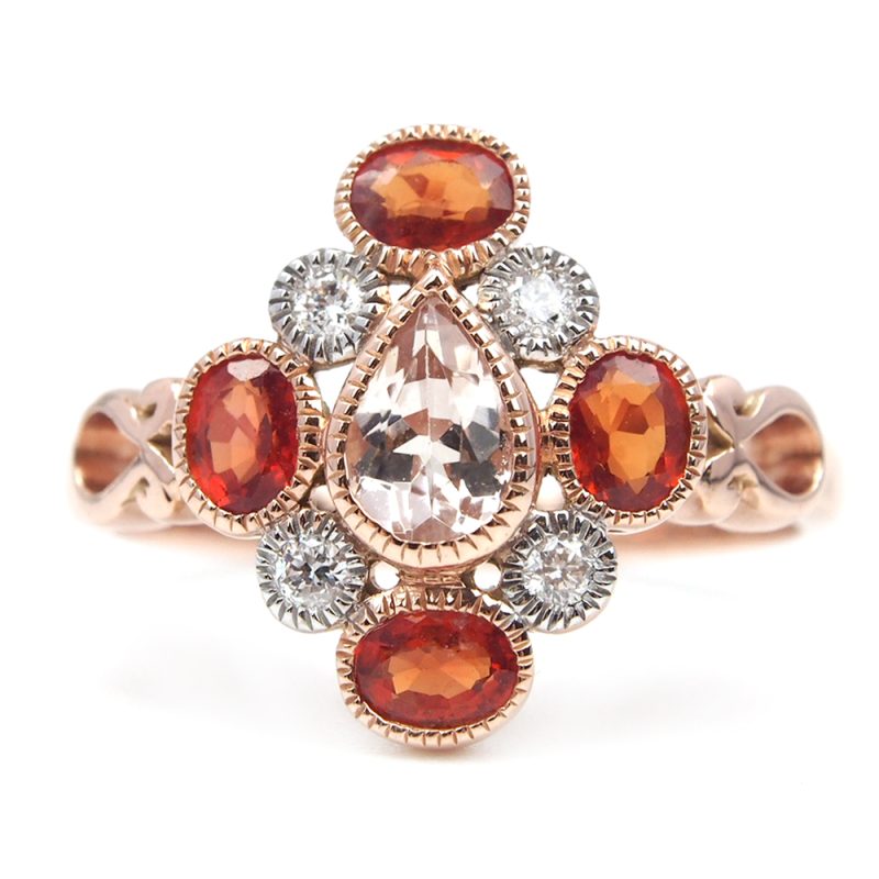 Morganite, Orange Sapphire and Diamond Ring